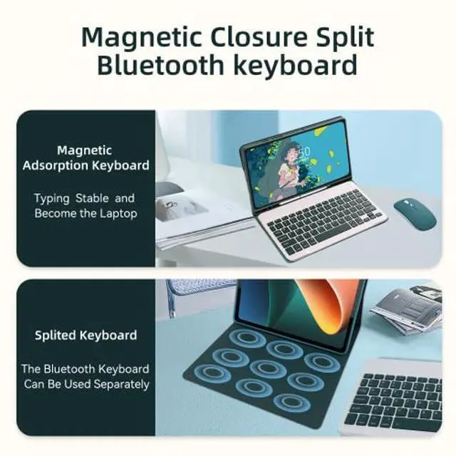 Alt view image 2 of 5 - QIYIBOCASE Keyboard Case for iPad (A16) 11th/10th Generation with Mouse and Pen Holder, Candy Detachable Wireless Slim Keyboard Cover for iPad 11 2025/iPad 10, (Teal)