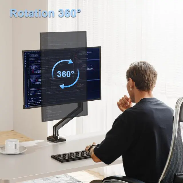 Alt view image 2 of 5 - ErgoFocus Single Monitor Mount Arm Fits Monitor up to 32 Inch, Monitor Desk Mount Holds 4.4-19.8lbs Computer Screen, Full Motion Gas Spring Monitor Desk Mount, VESA Mount 75x75, 100x100