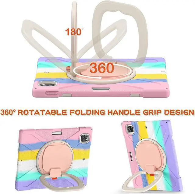Alt view image 5 of 5 - PboyiqiS for iPad Air 13 2025(M3)/2024(M2) Case,Heavy Sturdy Shockproof Kids Case,Rotating Stand/Pencil Holder/Carrying Strap,Aslo for iPad Pro 12.9 inch (Colourful Pink)