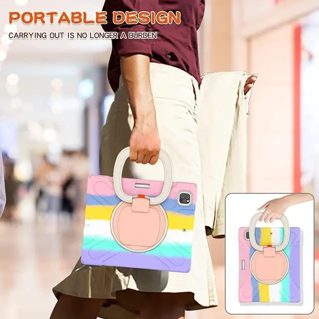 Alt view image 3 of 5 - PboyiqiS for iPad Air 13 2025(M3)/2024(M2) Case,Heavy Sturdy Shockproof Kids Case,Rotating Stand/Pencil Holder/Carrying Strap,Aslo for iPad Pro 12.9 inch (Colourful Pink)