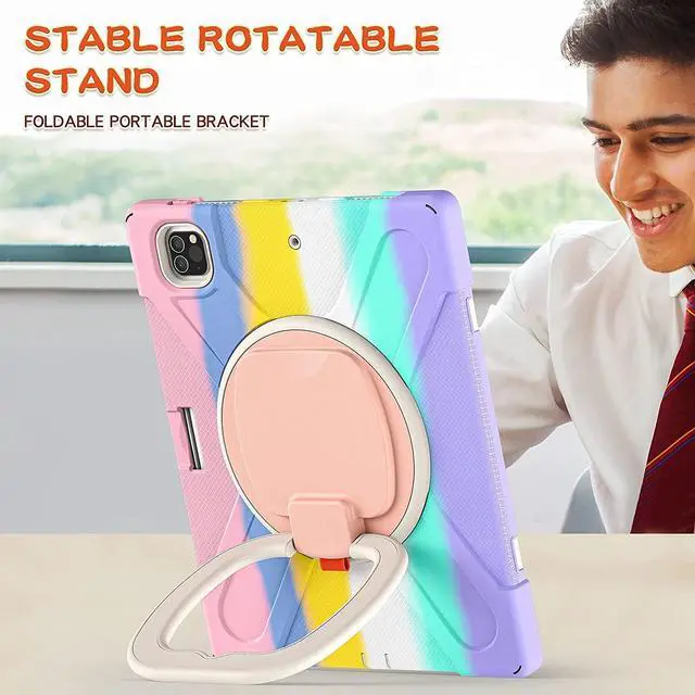 Alt view image 2 of 5 - PboyiqiS for iPad Air 13 2025(M3)/2024(M2) Case,Heavy Sturdy Shockproof Kids Case,Rotating Stand/Pencil Holder/Carrying Strap,Aslo for iPad Pro 12.9 inch (Colourful Pink)