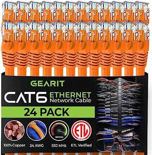 Main image of GearIT Cat 6 Ethernet Cable 1 ft (24-Pack) - Cat6 Patch Cable, Cat 6 Patch Cable, Cat6 Cable, Cat 6 Cable, Cat6 Ethernet Cable, Network Cable, Internet Cable - Orange 1 Foot
