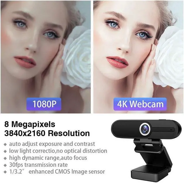 Alt view image 2 of 5 - HDZIYU 4K Webcam with Microphone and Tripod - USB Web Camera for PC and Laptop, 8MP Widescreen for Video Calling, Recording, Streaming and Conference
