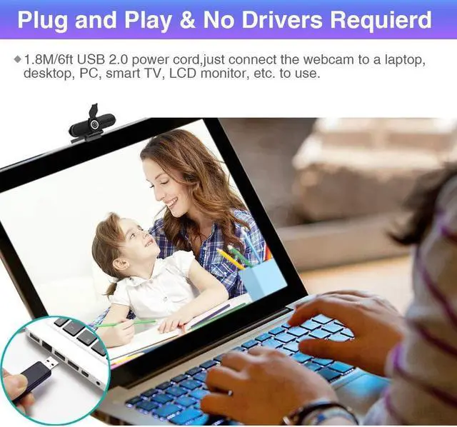 Alt view image 5 of 5 - HDZIYU 4K Webcam with Microphone and Tripod - USB Web Camera for PC and Laptop, 8MP Widescreen for Video Calling, Recording, Streaming and Conference