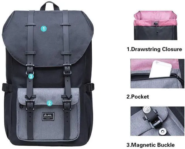 Alt view image 3 of 5 - KAUKKO Laptop Outdoor Backpack Traveling Daypack Hiking Rucksack Large Capacity Bag Fits 15.6"(5-5-Blackgrey-NEW)