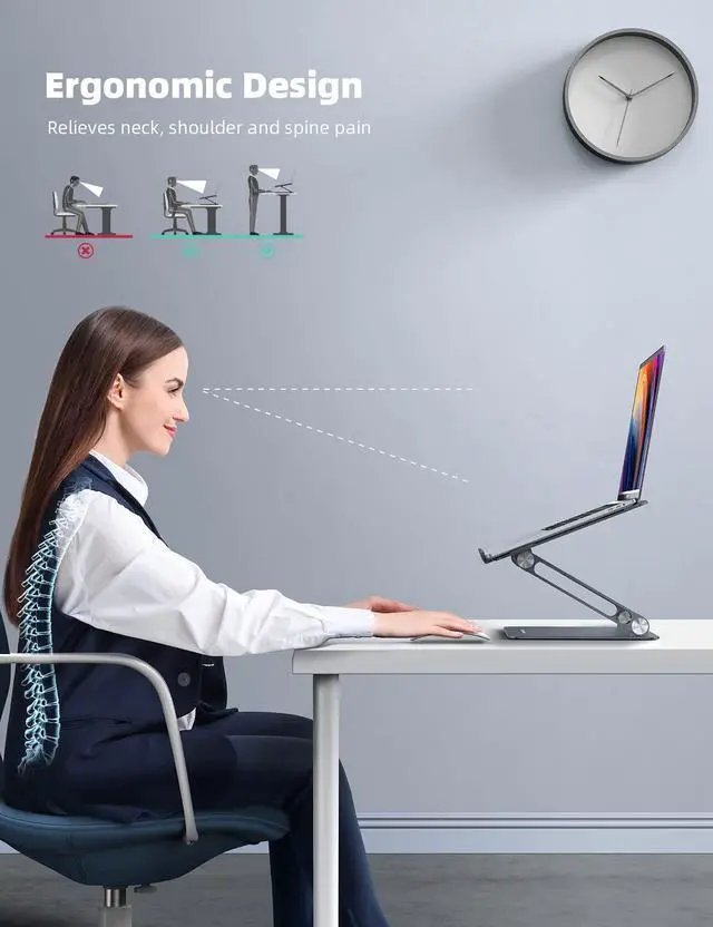 Alt view image 2 of 5 - Lamicall Adjustable Laptop Stand, Portable Laptop Riser, Aluminum Laptop Stand for Desk Foldable, Ergonomic Computer Notebook Stand Holder for MacBook Air Pro, Dell XPS, HP (10-17.3'') - Grey