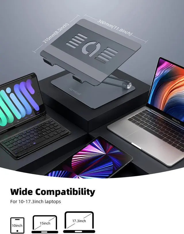 Alt view image 4 of 5 - Lamicall Adjustable Laptop Stand, Portable Laptop Riser, Aluminum Laptop Stand for Desk Foldable, Ergonomic Computer Notebook Stand Holder for MacBook Air Pro, Dell XPS, HP (10-17.3'') - Grey