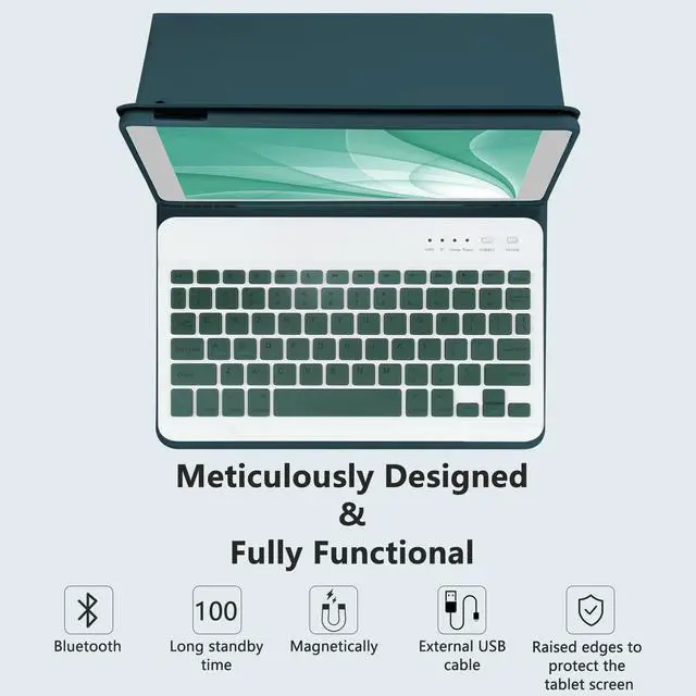 Alt view image 4 of 5 - Keyboard Case for iPad 10.2" 9th 8th Generation, with Detachable Bluetooth Keyboard and Pencil Holder, for iPad 10.2 Inch/iPad Air 10.5"(3rd Gen)/iPad Pro 10.5 in, Auto Sleep/Wake Function- Deep Green