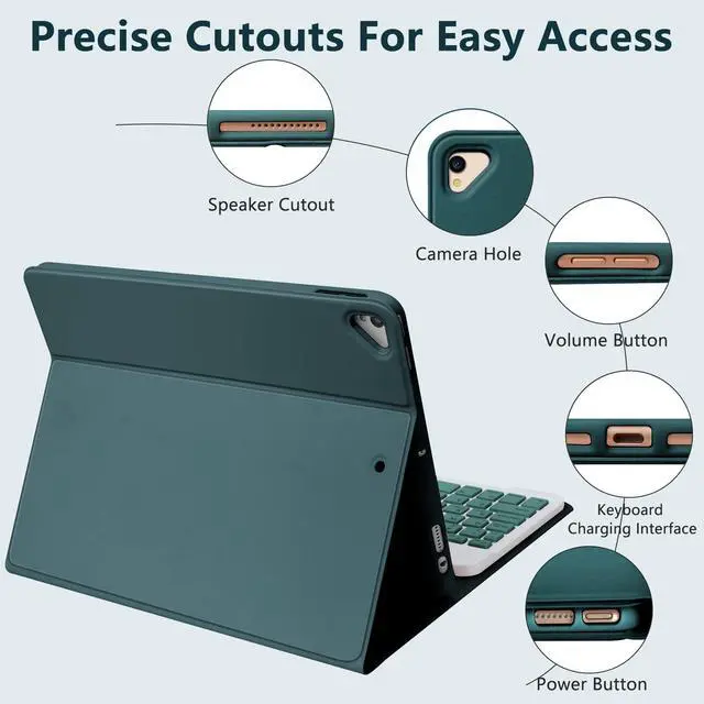 Alt view image 5 of 5 - Keyboard Case for iPad 10.2" 9th 8th Generation, with Detachable Bluetooth Keyboard and Pencil Holder, for iPad 10.2 Inch/iPad Air 10.5"(3rd Gen)/iPad Pro 10.5 in, Auto Sleep/Wake Function- Deep Green