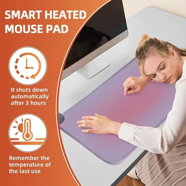 Alt view image 3 of 5 - MyPlace Heated Mouse Pad - Heated Desk Mat with 8 Levels Heating & 3 Hours Auto Shut-Off - 31.8"x 17.3"Large Safe Desk Mat Hand Warmer for Home Office Work (Light Purple)