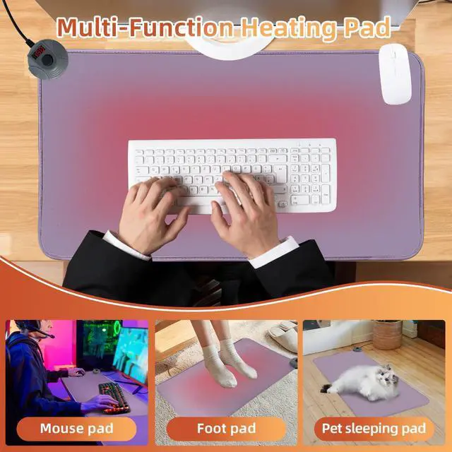 Alt view image 5 of 5 - MyPlace Heated Mouse Pad - Heated Desk Mat with 8 Levels Heating & 3 Hours Auto Shut-Off - 31.8"x 17.3"Large Safe Desk Mat Hand Warmer for Home Office Work (Light Purple)