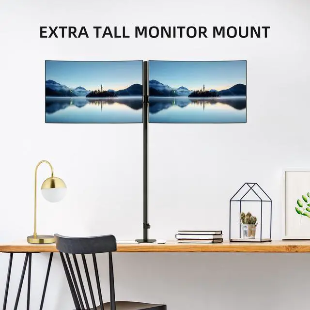 Alt view image 3 of 5 - Pholiten Extra Tall Dual Monitor Stand, Dual Monitor Mount, Desk Mount up to 47 inch Pole, 2 Monitor Stand, Computer Monitor Arm, Fully Adjustable Stand for up to 27 inch Screens