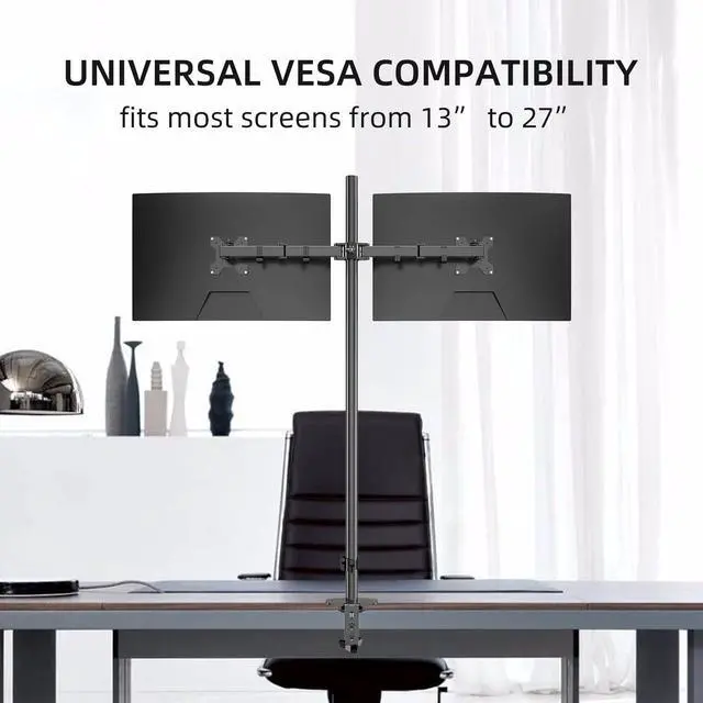Alt view image 4 of 5 - Pholiten Extra Tall Dual Monitor Stand, Dual Monitor Mount, Desk Mount up to 47 inch Pole, 2 Monitor Stand, Computer Monitor Arm, Fully Adjustable Stand for up to 27 inch Screens
