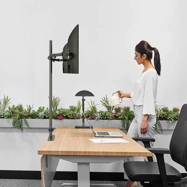 Alt view image 2 of 5 - Pholiten Extra Tall Dual Monitor Stand, Dual Monitor Mount, Desk Mount up to 47 inch Pole, 2 Monitor Stand, Computer Monitor Arm, Fully Adjustable Stand for up to 27 inch Screens