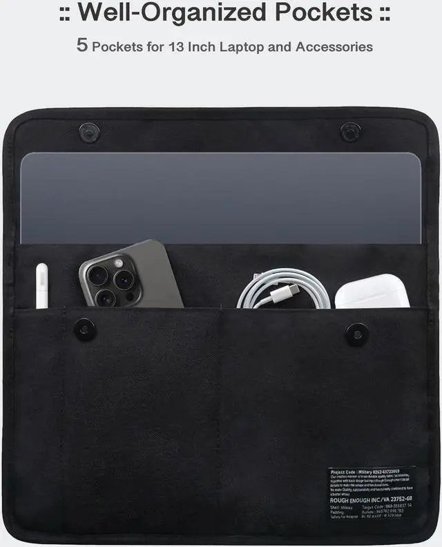 Alt view image 2 of 5 - Rough Enough 13 14 Inch Laptop Sleeve Case Bag with Accessory Pocket for Notebook Computer Slim Black Cordura