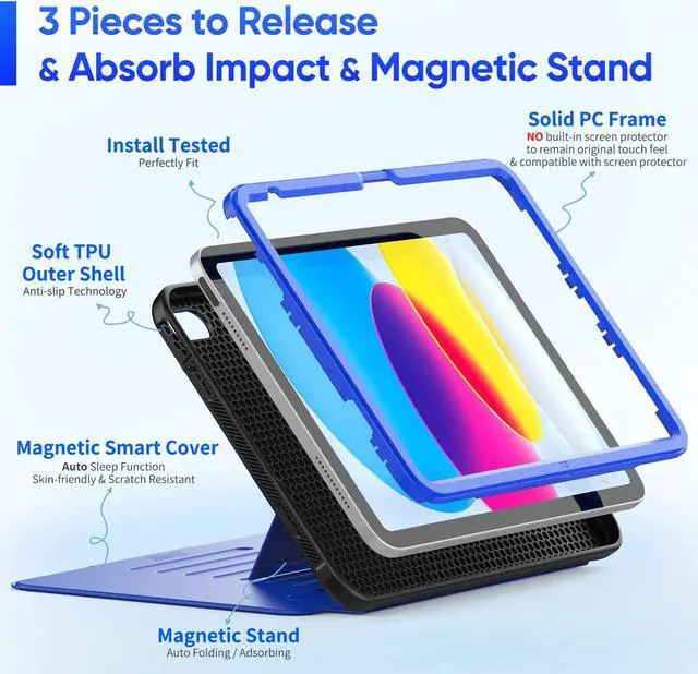 Alt view image 5 of 5 - SEYMAC stock Case for iPad (A16) 11th/10th Generation 11''/10.9'', Strong Magnetic Auto Sleep Shockproof Case with Absorbing Multi-Angles Stand, Pen Holder, Card Slot (Blue)