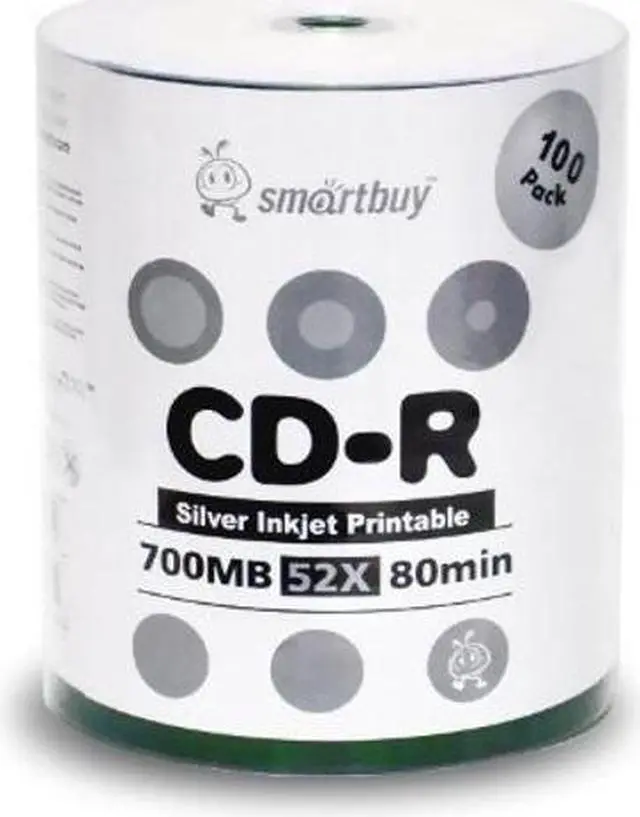 Alt view image 2 of 4 - Smartbuy 700mb/80min 52x CD-R Silver Inkjet Hub Printable Blank Recordable Media Disc (200-Disc)