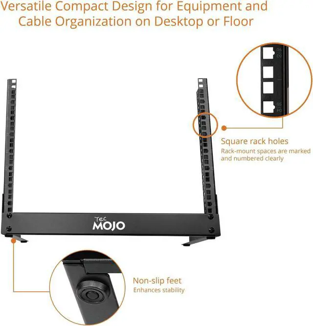 Alt view image 5 of 5 - Tecmojo 2 Post 8U Desktop Server Rack Small Open Frame Rack for 19in AV/Data/Audio/Studio Equipment Free Standing Home/Office Rack,Square Hole