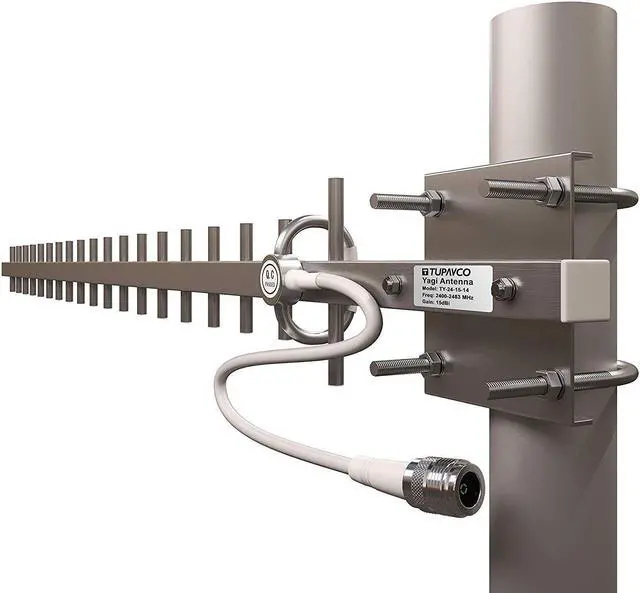 Alt view image 3 of 5 - Tupavco TP513 Yagi WiFi Antenna 2.4GHz (17dBi) Outdoor Directional Signal (H:25° V:24°) Long Distance Range (High-Gain Weatherproof) Wireless Network (Pole Mount) N-Female Pigtail Connector