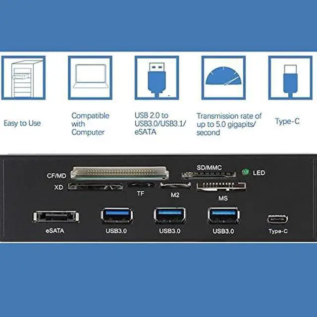 Alt view image 3 of 5 - 5.25inches Multifunction All in one Internal Card Reader Dashboard PC Front Panel with 3X USB 3.1 Support M2, MSO, MS, XD, 64G CF Card