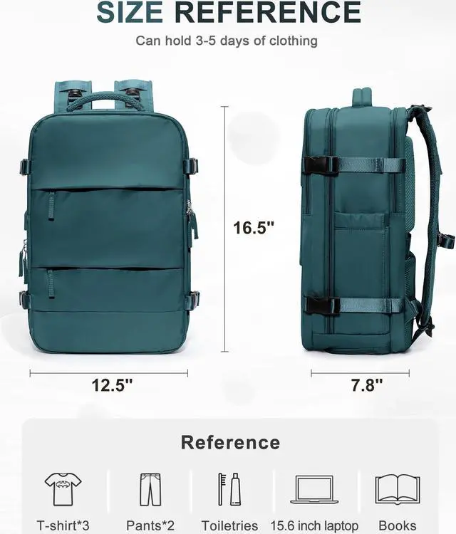 Alt view image 5 of 5 - UPPACK Travel Backpack For Women Men Carry On Backpack Flight Approved Gym Bag With Shoe Compartment Hiking Waterproof Laptop Backpack College Essentials Peacock Blue