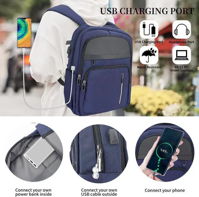 Alt view image 3 of 5 - Veridina Women Men Laptop Backpack Business Travel Lightweight Waterproof Anti Theft College Computer Bag with USB Charging Port Work Daily Bag,Blue