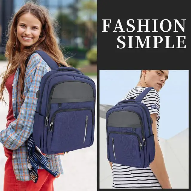 Alt view image 5 of 5 - Veridina Women Men Laptop Backpack Business Travel Lightweight Waterproof Anti Theft College Computer Bag with USB Charging Port Work Daily Bag,Blue