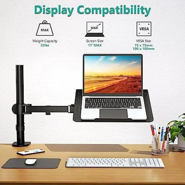 Alt view image 2 of 5 - WALI Laptop Tray Desk Mount for 1 Laptop Notebook up to 17 inch, Fully Adjustable, 22 lbs Capacity with Vented Cooling Platform Stand (M00LP)