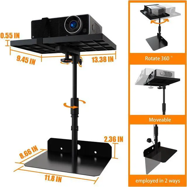 Alt view image 2 of 5 - WEGASTU Projector Stand From 9.5 "to 14.7",Height AdjustableHidden Shelf Desktop No Drilling,Projector For Desktop,Bedside Table,Bed,Home Office,Stage,Studio,DJ rack bracket installation