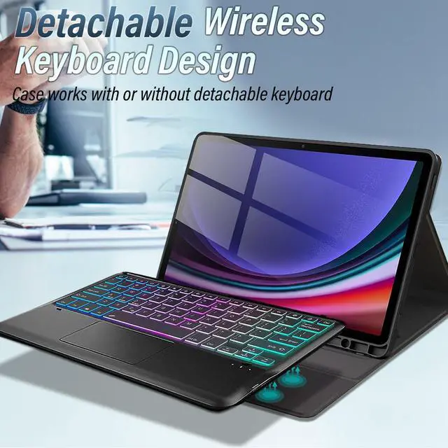 Alt view image 3 of 5 - Wineecy Touchpad Keyboard Case for Samsung Galaxy S10 Plus Case 2024/ S9 Plus/ S9 FE Plus 5G 12.4 Inch 2023, 3-Zone Backlight Detachable Wireless Keyboard & Premium PU Case for 12.4" S10+/S9+/S9 FE+