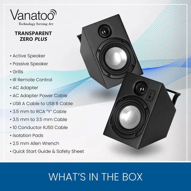 Alt view image 2 of 5 - Vanatoo Transparent Zero Plus Near Field Studio Monitor Speakers Pair for TV, PC, Gaming. 120 Watt Powered Speakers for Desktop and Room use. AUX, USB, Bluetooth, Toslink Optical, Remote Control.