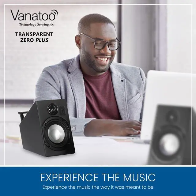 Alt view image 4 of 5 - Vanatoo Transparent Zero Plus Near Field Studio Monitor Speakers Pair for TV, PC, Gaming. 120 Watt Powered Speakers for Desktop and Room use. AUX, USB, Bluetooth, Toslink Optical, Remote Control.