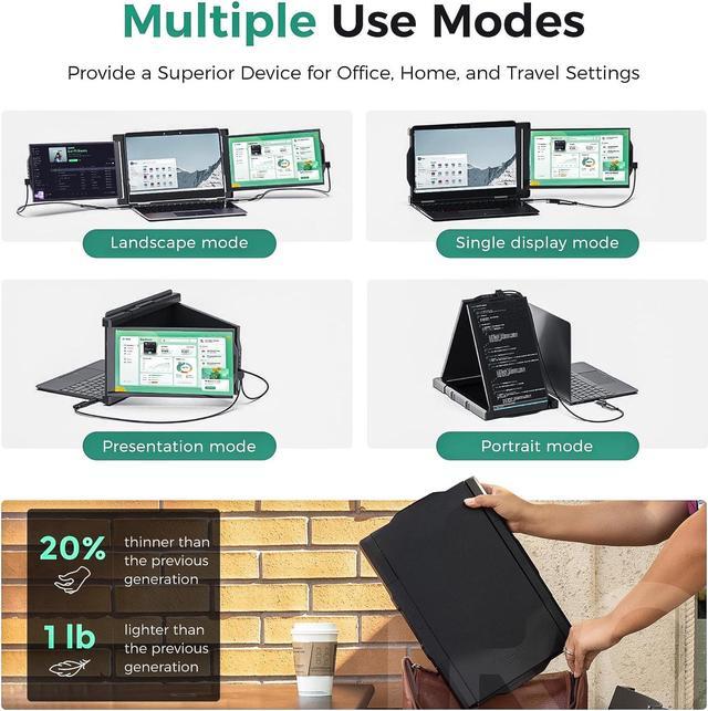 Alt view image 4 of 5 - Trio Max Mobile Pixels New Triple Monitor for 15"-17" Laptop, FHD 1080P Laptop Monitor Extender for Mac/Windows/Android, USB Type C/HDMI, 2x14.1'' Screen Extender Portable Laptop (Includes Kickstand)