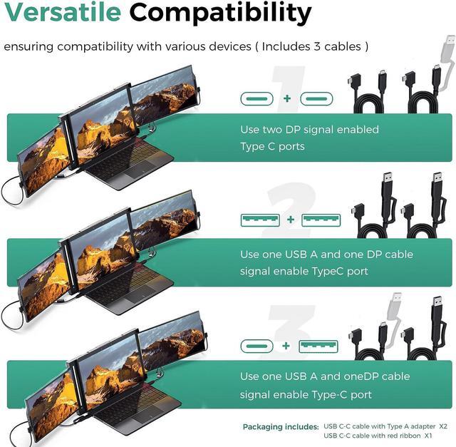 Alt view image 5 of 5 - Trio Max Mobile Pixels New Triple Monitor for 15"-17" Laptop, FHD 1080P Laptop Monitor Extender for Mac/Windows/Android, USB Type C/HDMI, 2x14.1'' Screen Extender Portable Laptop (Includes Kickstand)