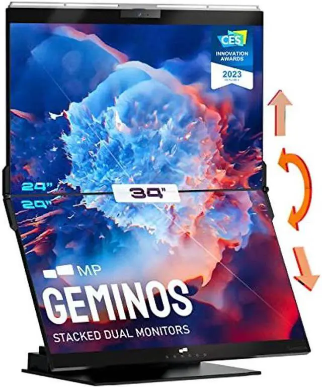 Main image of Mobile Pixels Geminos Dual 24" FHD Stacked Desktop Monitors with 1080P Webcam&Speakers, 100W USB-C Charging, All-Inclusive HDMI/USB A/USB C Infinitely Adjustable Computer Monitor (2 Monitors)