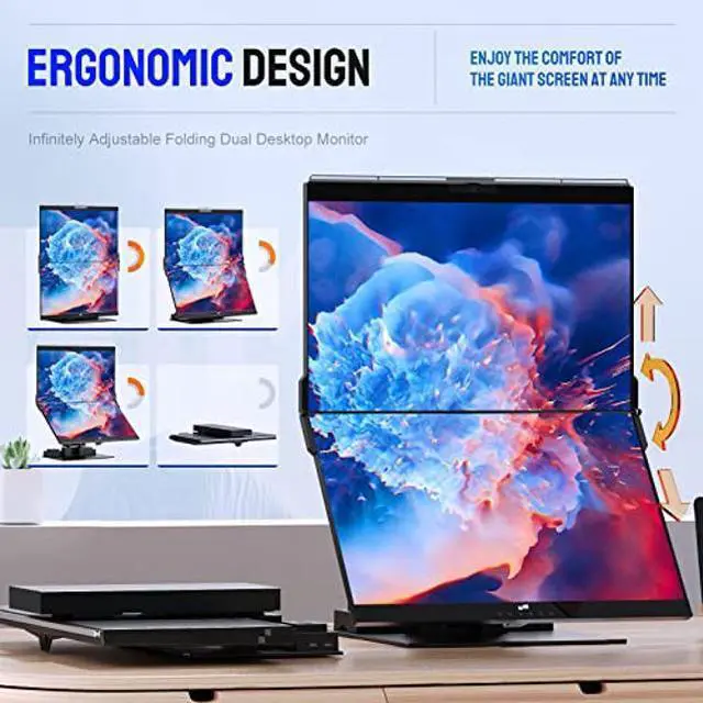 Alt view image 3 of 5 - Mobile Pixels Geminos Dual 24" FHD Stacked Desktop Monitors with 1080P Webcam&Speakers, 100W USB-C Charging, All-Inclusive HDMI/USB A/USB C Infinitely Adjustable Computer Monitor (2 Monitors)