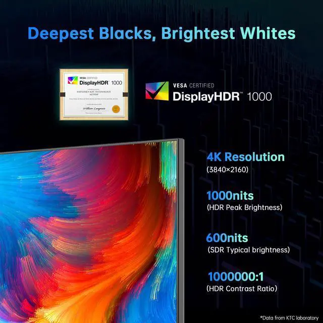 Alt view image 3 of 5 - KTC 27 Inch 4K Mini LED Monitor, Fast IPS, HDR1000 160Hz 144Hz Gaming Monitor, Speakers, Type-C 90W, HDMI/DP/USB, Swivel/Height/Pivot/Tilt, VESA, Vertical Monitor for Gaming & PC