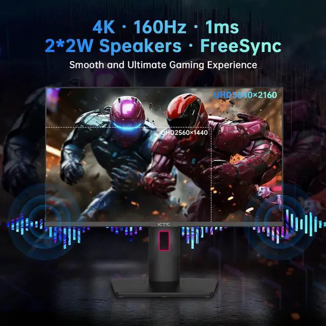 Alt view image 5 of 5 - KTC 27 Inch 4K Mini LED Monitor, Fast IPS, HDR1000 160Hz 144Hz Gaming Monitor, Speakers, Type-C 90W, HDMI/DP/USB, Swivel/Height/Pivot/Tilt, VESA, Vertical Monitor for Gaming & PC