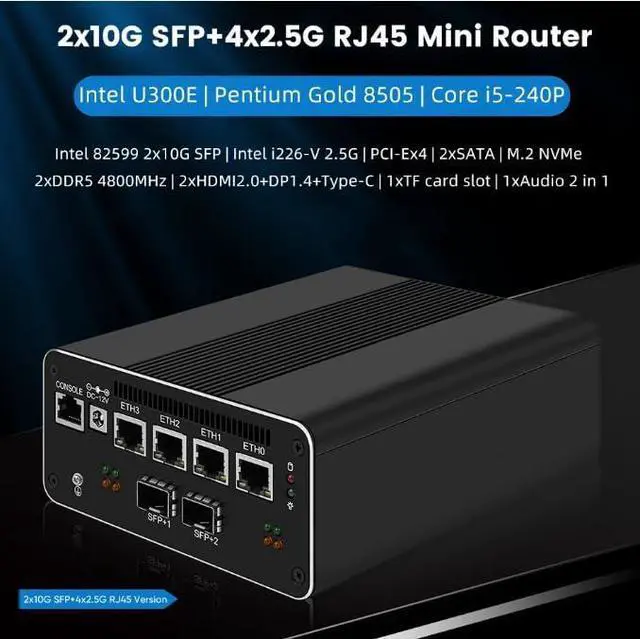 Alt view image 5 of 5 - HKUXZR Firewall Appliance Mini PC, Intel Pentium 8505 Quad Core 10G*2 4xIntel I226 2.5G Ethernet VPN Soft Routing,2*USB3.2 1*TF Slot 2*SATA 1*M.2 NVMe x4 8/16/32/64GB DDR5 M.2 Nvme (16G/256G)