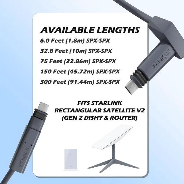 Alt view image 4 of 5 - Klutchtech Starlink Cable 300FT Replacement Cable for Starlink Standard Actuated Gen 2, Starlink Cable Extension V2 with End Caps Starlink Accessories Waterproof Gray (300FT/91M)