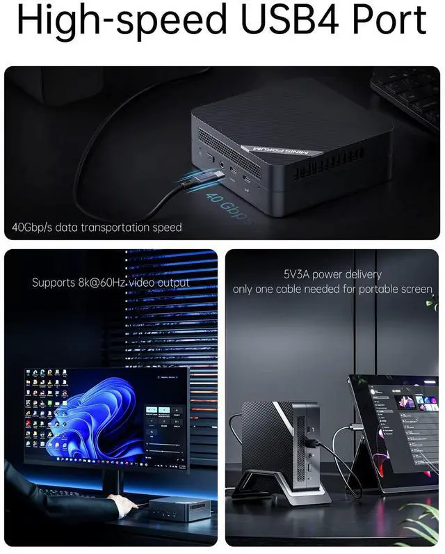 Alt view image 4 of 5 - MINISFORUM Venus Series UM773 Lite Mini PC AMD Ryzen 7 7735HS up to 4.75GHz 32GB DDR5 1TB PCIe4.0 SSD AMD Radeon 680M Mini Computer, 2 x HDMI,1x USB4,5X USB Ports,WiFi 6,BT5. 2