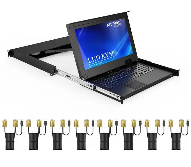 Alt view image 2 of 5 - MT-VIKI 8 Port VGA KVM Console + 10ft VGA KVM Cable, DIP Switch, Push Button, Manual, Black