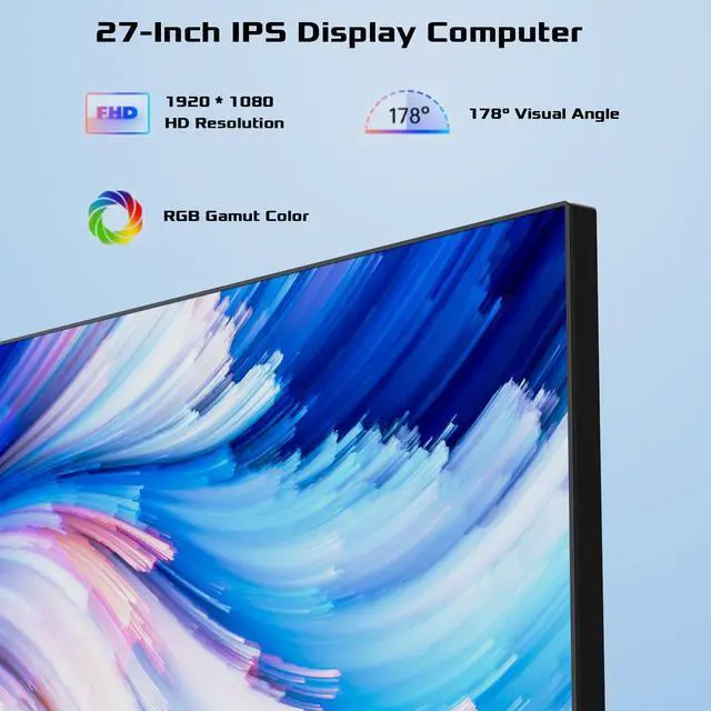 Alt view image 5 of 5 - All-in-One Desktop Computer Celeron N100 27 inch All-in-One PC 8GB RAM 512GB ROM Full HD IPS Display Built in Dual WiFi Bluetooth 5.1 All-in-One Computer with Wired Keyboard and Mouse USB3.0