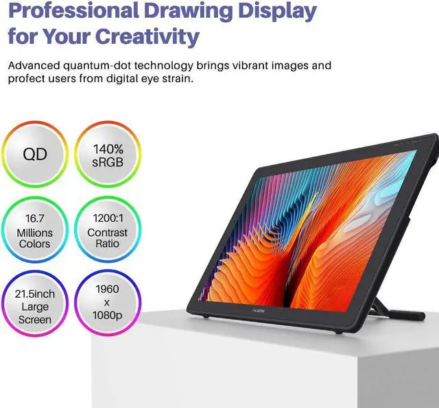 Alt view image 2 of 5 - HUION KAMVAS 22 Plus Graphics Drawing Tablet with Screen Full Laminated QD 140% sRGB, Android Support Battery-Free 8192 Levels Pressure Stylus Tilt Art Tablet, 21.5" Drawing Monitor with Stand