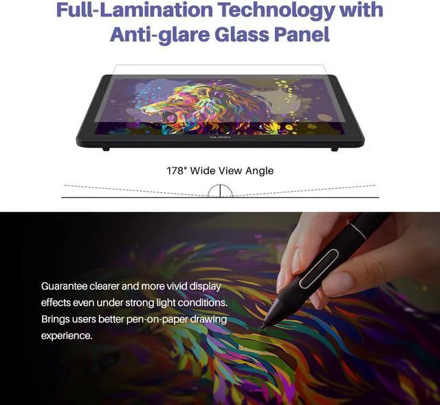 Alt view image 3 of 5 - HUION KAMVAS 22 Plus Graphics Drawing Tablet with Screen Full Laminated QD 140% sRGB, Android Support Battery-Free 8192 Levels Pressure Stylus Tilt Art Tablet, 21.5" Drawing Monitor with Stand