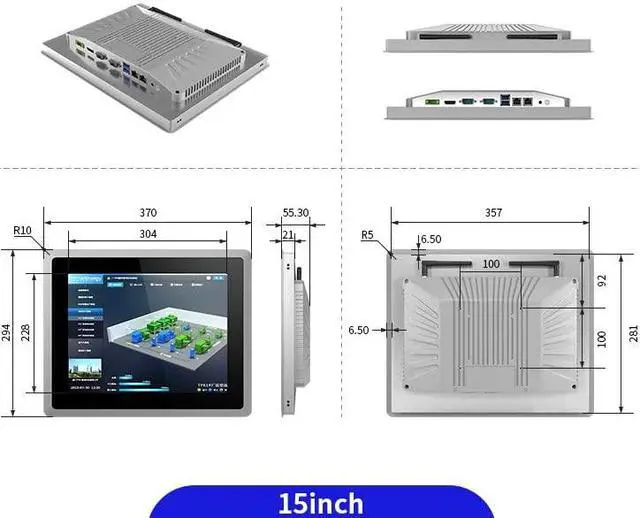 Alt view image 2 of 5 - SunKol 15 inch Industrial Embedded Panel PC, 10 Point Capacitive Industrial Touch Screen Panel Computer, 2xUSB3.0,HDMI,2xRS232,2xLAN (I3-7100U, 8GB RAM 256GB SSD)