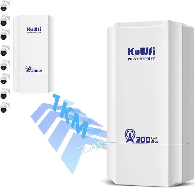 Main image of KuWFi 300Mbps Point to Point Wireless Bridge, WiFi Ethernet Bridge Long Range, 2.4G Wireless Access Point Outdoor CPE with 100Mbps Port, 1KM Transmission Distance Solution for PTP/PTMP, POE Powered