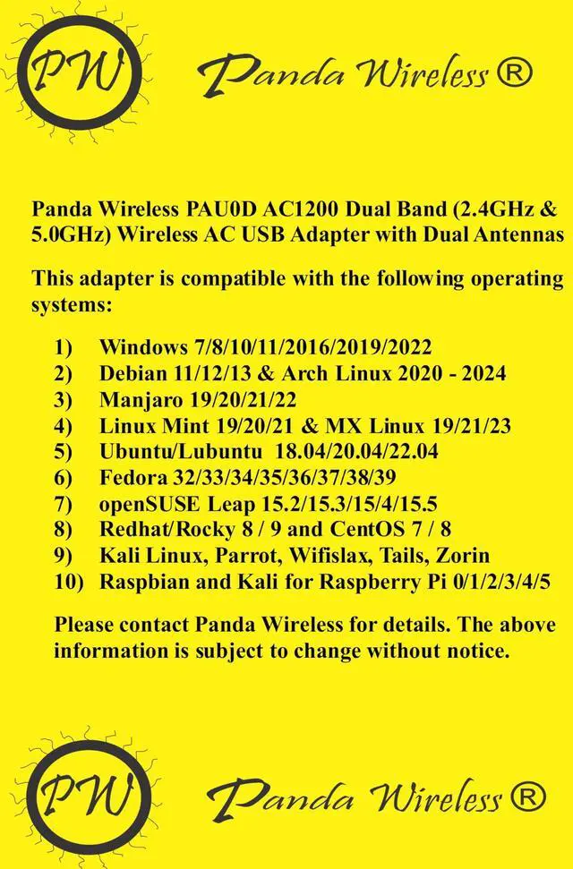Alt view image 3 of 5 - Panda Wireless® PAU0D AC1200 Wireless AC USB Adapter w/Dual Antennas - Windows 7/8/10/11/2019/2022, Zorin, MXLinux, Mint, Ubuntu, Fedora, openSUSE, Rocky, Kali Linux and Raspbian