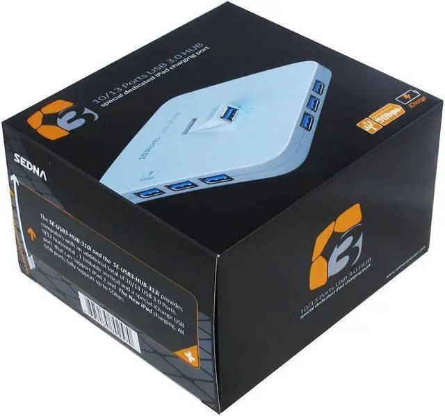 Alt view image 5 of 5 - SEDNA - 4 Ports USB 3.0 Hub - 1 Vertical Foldable Port and BC 1.2 Charging Port - Black