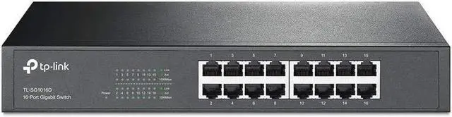 Main image of TP-Link 16-Port Gigabit Ethernet Unmanaged Switch Plug and Play Metal Desktop/Rackmount Fanless (TL-SG1016D)